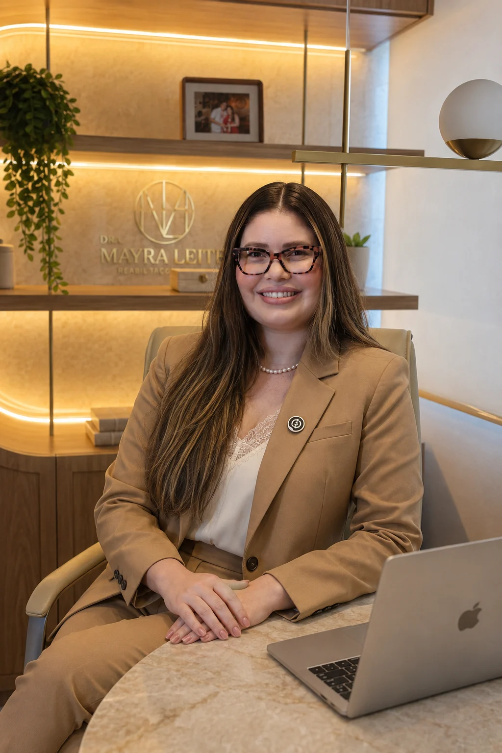Dra. Mayra Leite, especialista em implantodontia e prótese, em sua clínica em Salvador